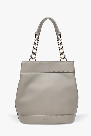 Grey Leather Batua Bag by Tan and Loom