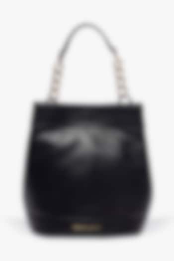 Black Leather Batua Bag by Tan and Loom