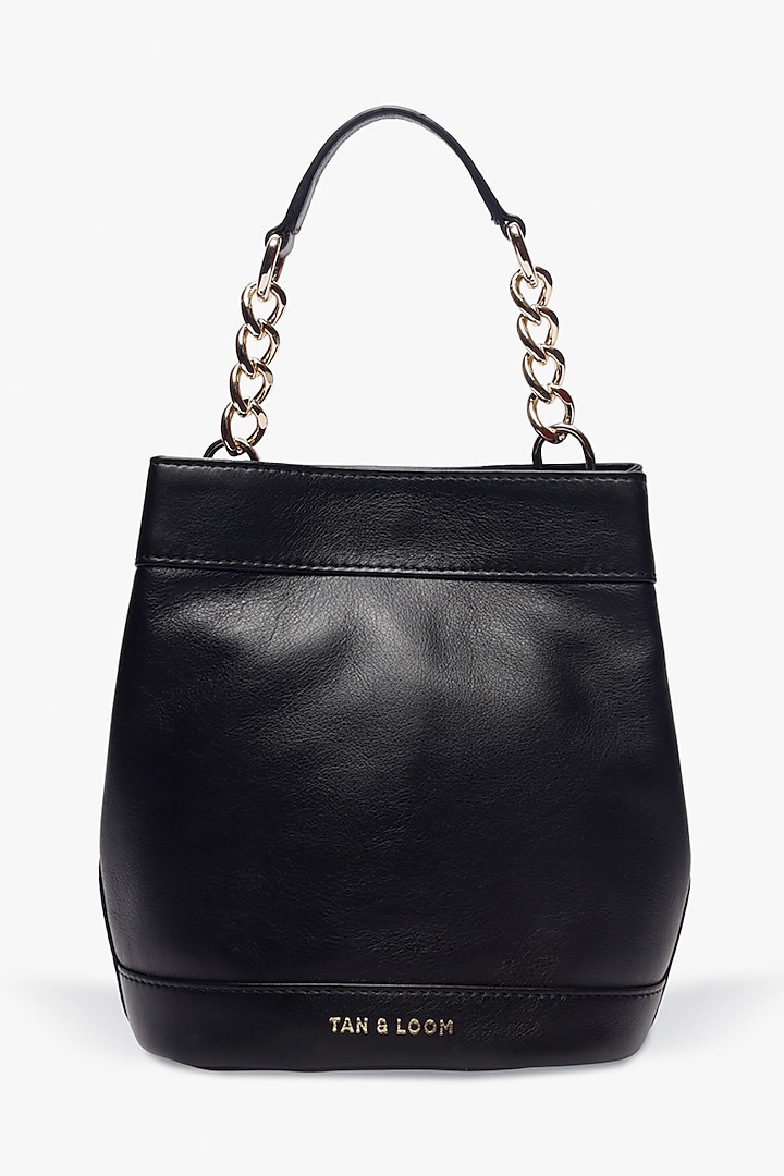 Black Leather Batua Bag by Tan and Loom