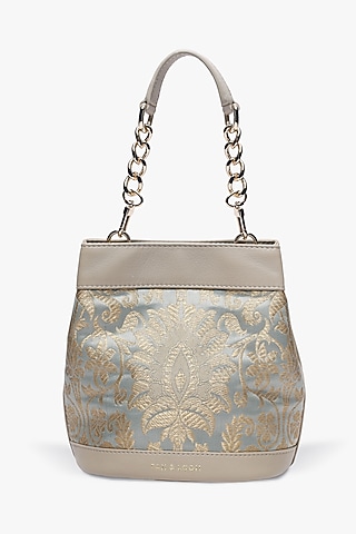 Misty Mint Leather & Brocade Batua Bag by Tan and Loom
