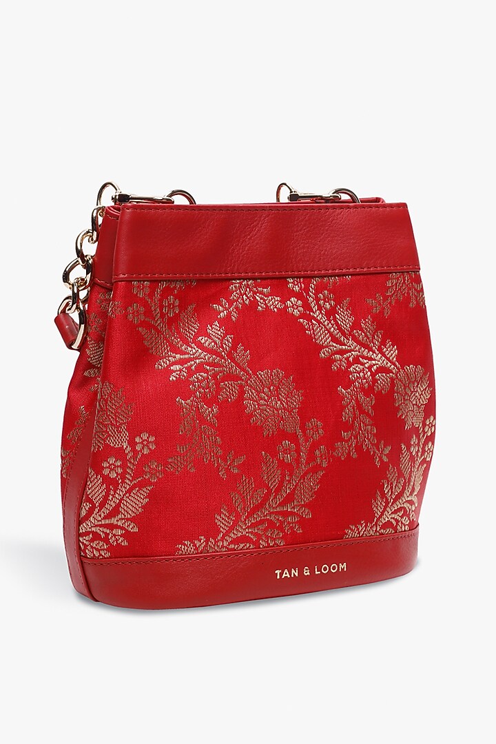 Red Leather & Brocade Batua Bag by Tan and Loom at Pernia's Pop Up Shop
