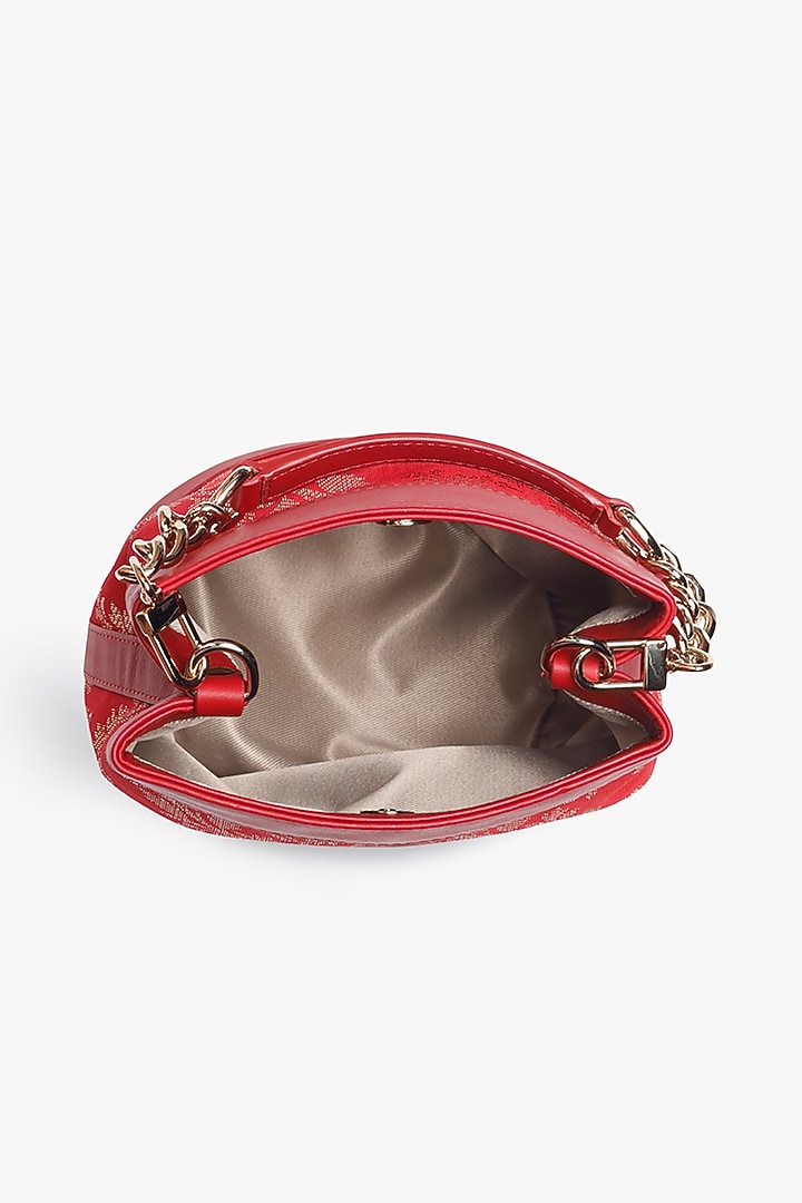 Red Leather & Brocade Batua Bag by Tan and Loom at Pernia's Pop Up Shop