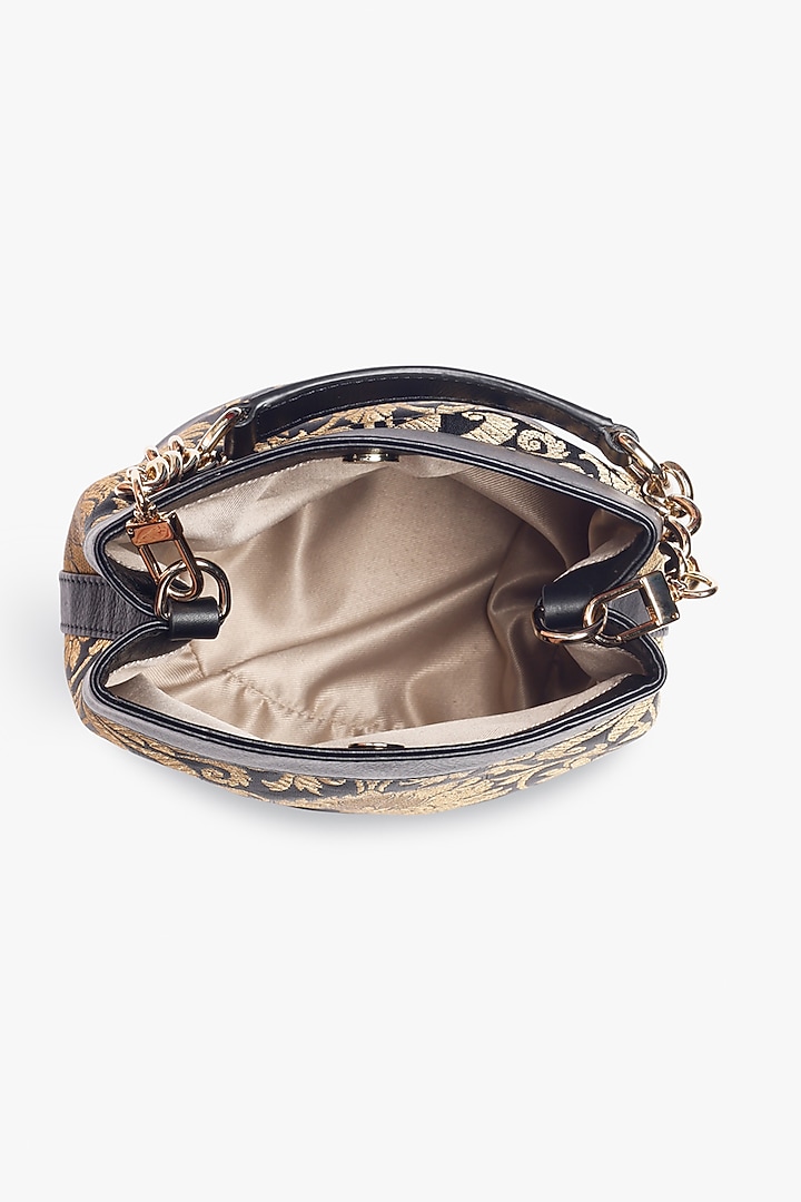 Black Leather & Brocade Batua Bag by Tan and Loom at Pernia's Pop Up Shop