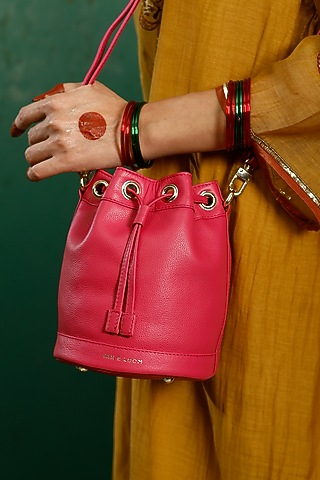 Pink Genuine Leather Bucket Bag by Tan and Loom
