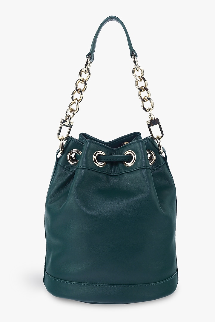Green Genuine Leather Bucket Bag by Tan and Loom at Pernia's Pop Up Shop