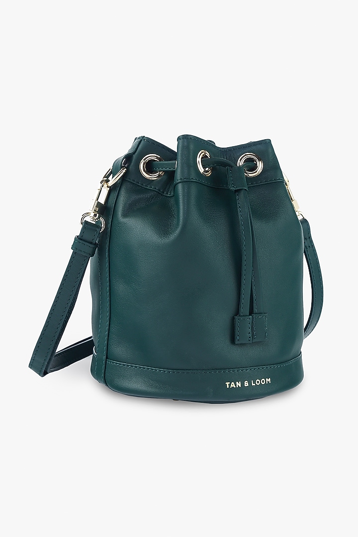 Green Genuine Leather Bucket Bag by Tan and Loom at Pernia's Pop Up Shop
