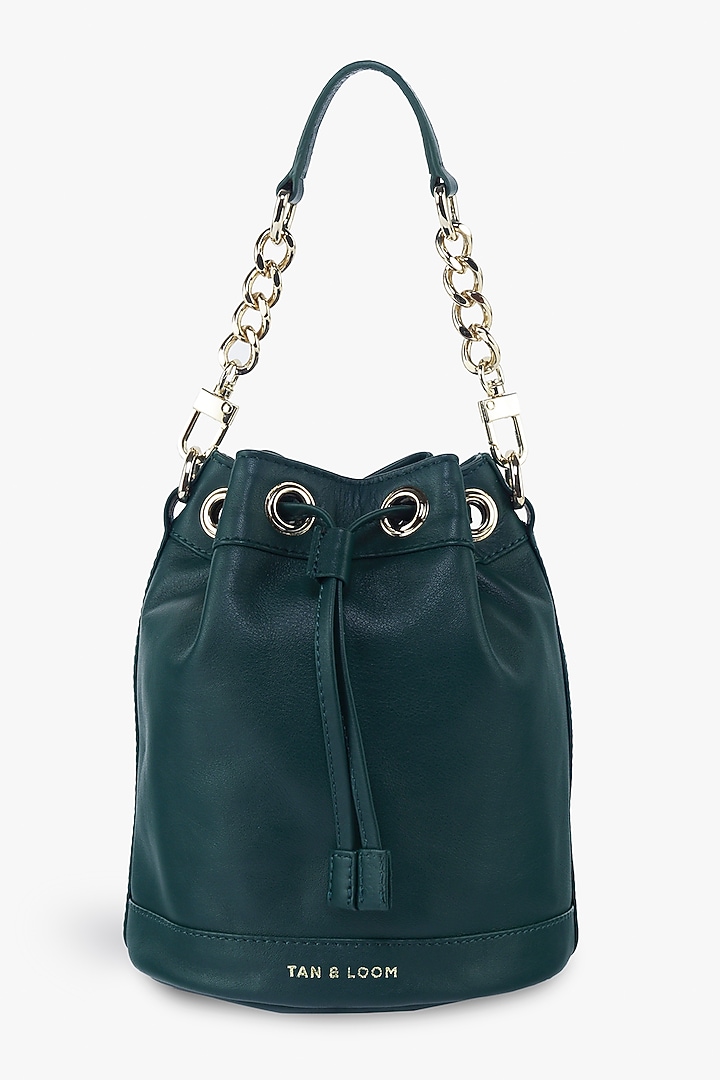 Green Genuine Leather Bucket Bag by Tan and Loom at Pernia's Pop Up Shop