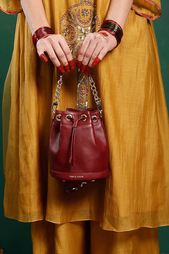 Maroon Genuine Leather Bucket Bag by Tan and Loom at Pernia's Pop Up Shop