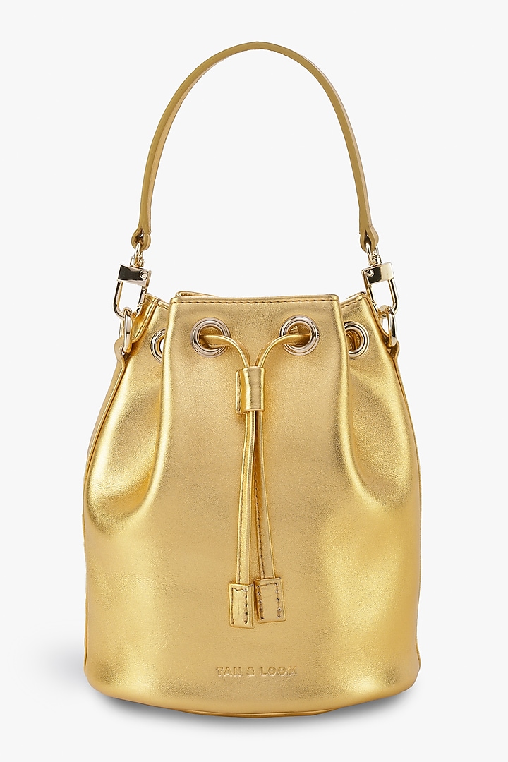 Gold Genuine Leather Bucket Bag by Tan and Loom at Pernia's Pop Up Shop