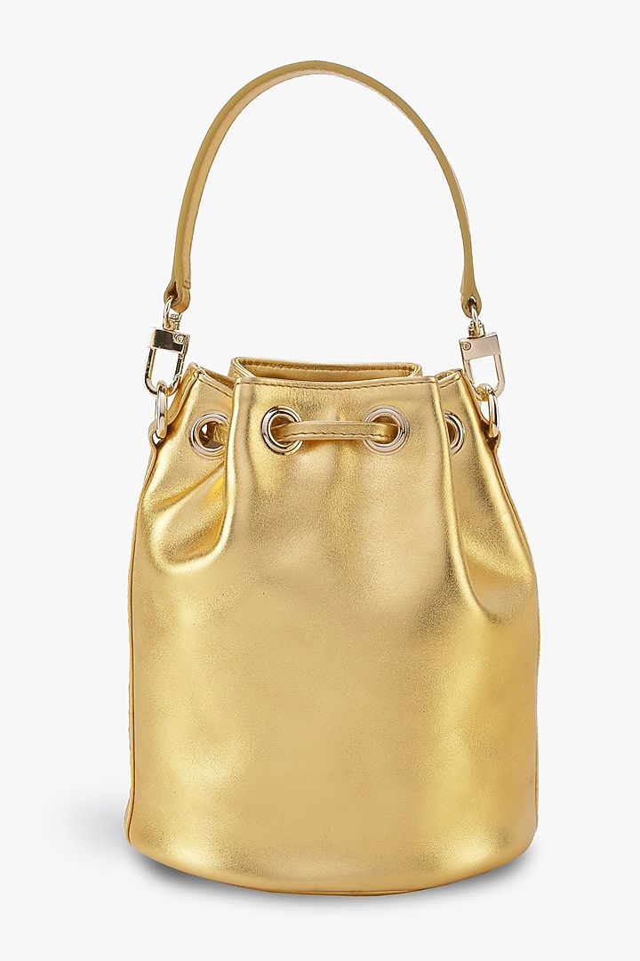 Gold Genuine Leather Bucket Bag by Tan and Loom at Pernia's Pop Up Shop