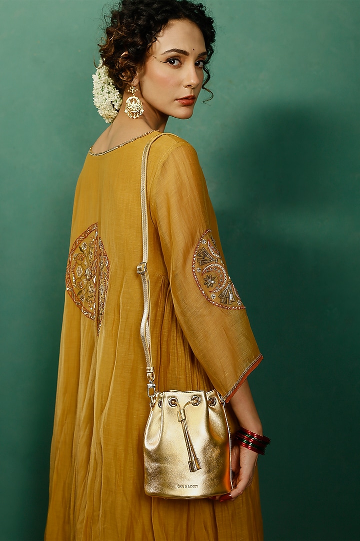 Gold Genuine Leather Bucket Bag by Tan and Loom at Pernia's Pop Up Shop