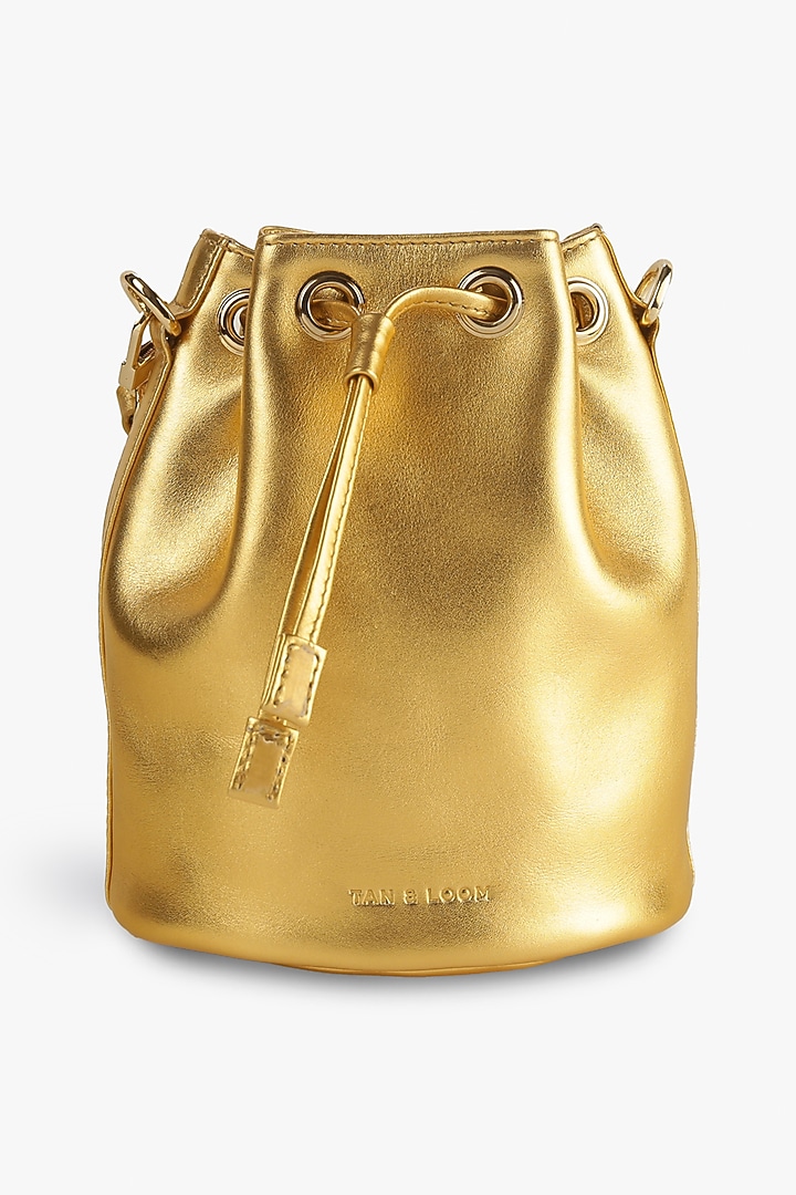 Gold Genuine Leather Bucket Bag by Tan and Loom at Pernia's Pop Up Shop