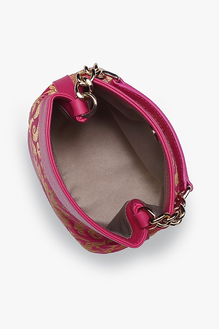 Pink Genuine Leather & Banarasi Brocade Batua Bag by Tan and Loom at Pernia's Pop Up Shop