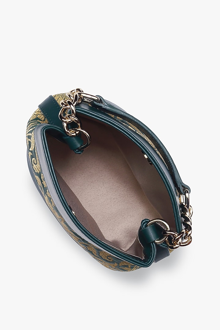 Green Genuine Leather & Banarasi Brocade Batua Bag by Tan and Loom at Pernia's Pop Up Shop