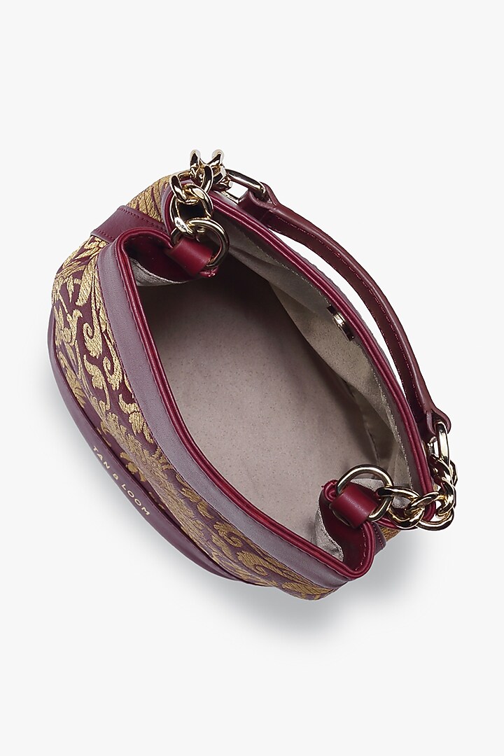 Maroon Genuine Leather & Banarasi Brocade Batua Bag by Tan and Loom at Pernia's Pop Up Shop