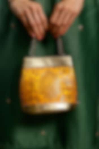 Yellow Genuine Leather & Banarasi Brocade Batua Bag by Tan and Loom