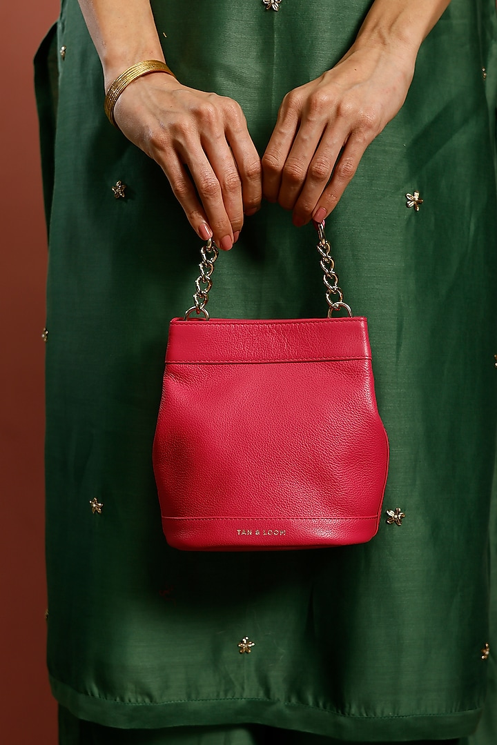 Pink Genuine Leather Batua Bag by Tan and Loom