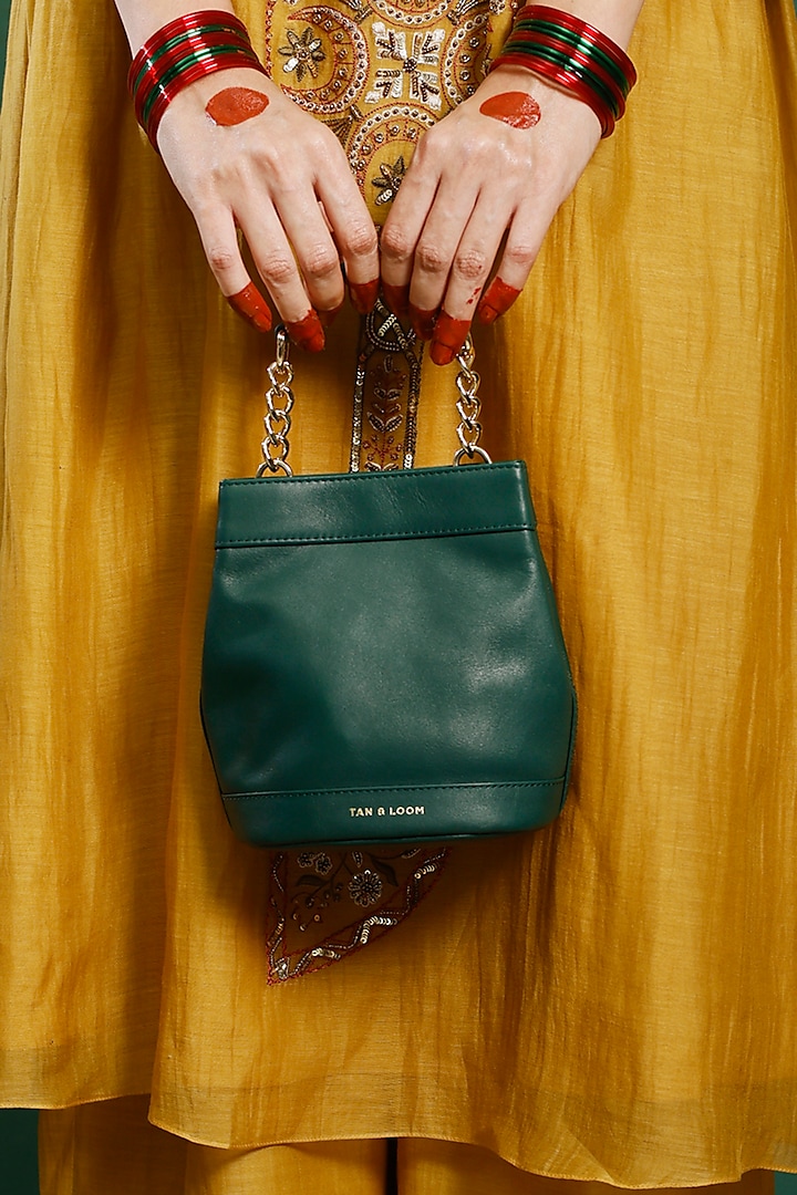 Green Genuine Leather Batua Bag by Tan and Loom