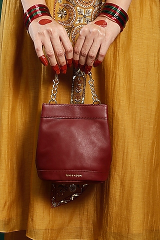 Maroon Genuine Leather Batua Bag by Tan and Loom