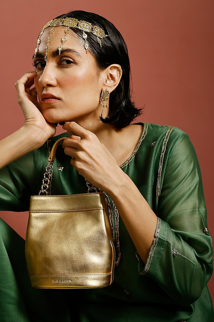 Gold Genuine Leather Batua Bag by Tan and Loom