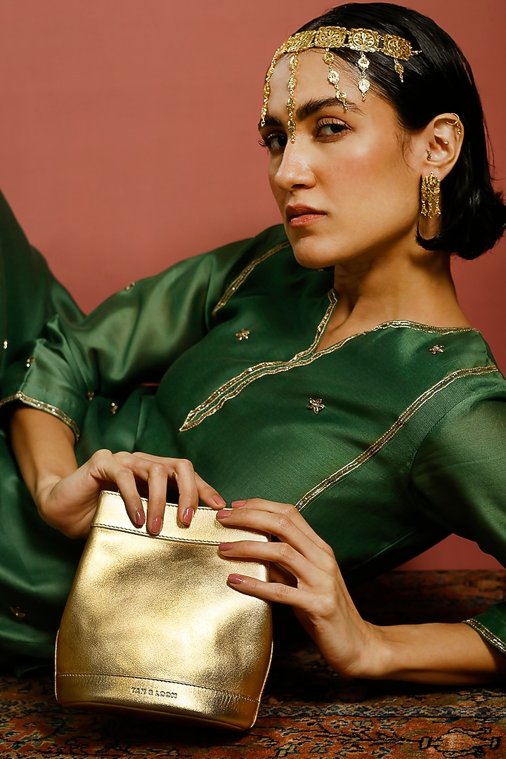 Gold Genuine Leather Batua Bag by Tan and Loom at Pernia's Pop Up Shop