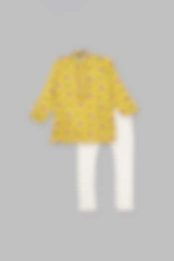 Yellow Printed Kurta Set For Boys by The Native Place