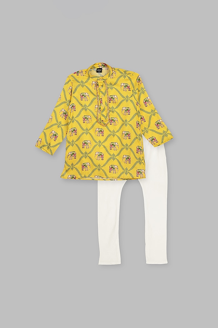 Yellow Printed Kurta Set For Boys by The Native Place