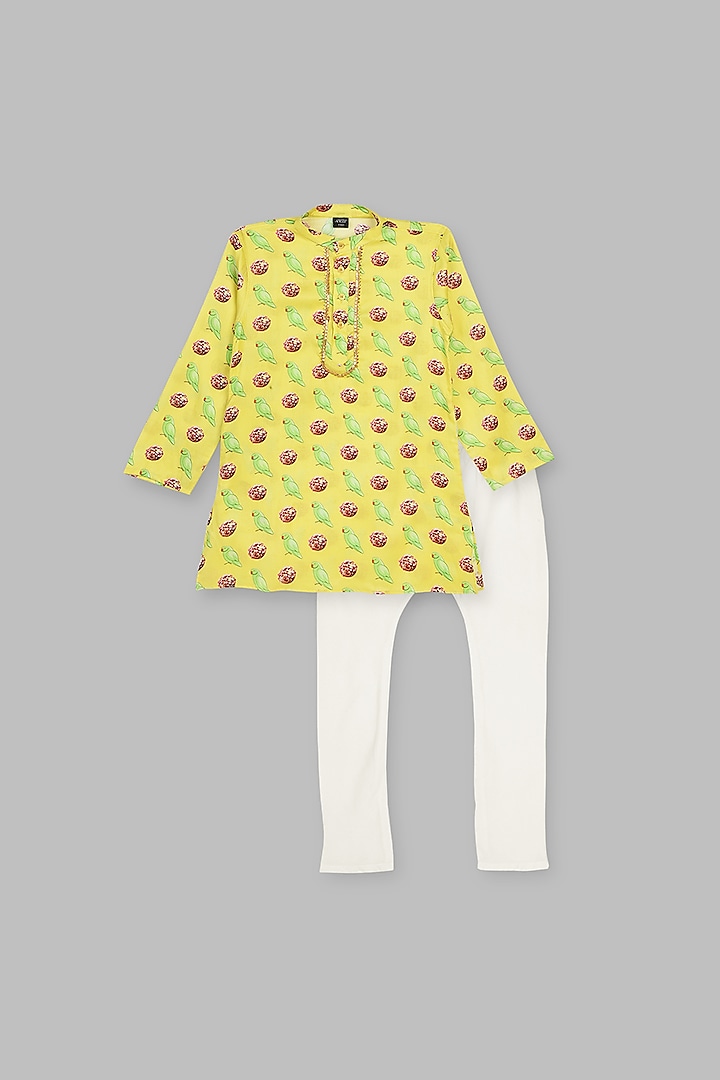 Yellow Glace Cotton Kurta Set For Boys by The Native Place at Pernia's Pop Up Shop