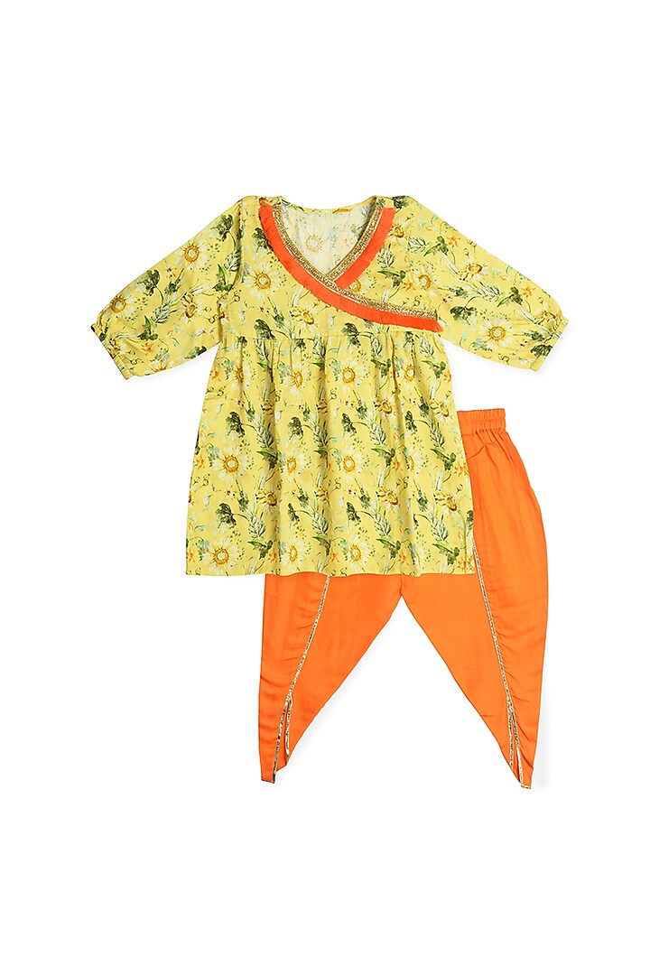 Yellow Floral Printed Dhoti Set For Girls by The Native Place