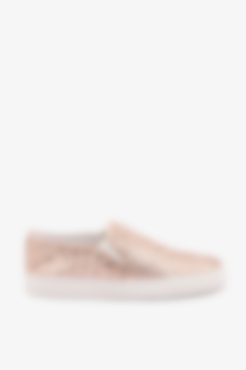 Rose Gold Leather Handwoven Sneakers by Toni Rossi at Pernia's Pop Up Shop