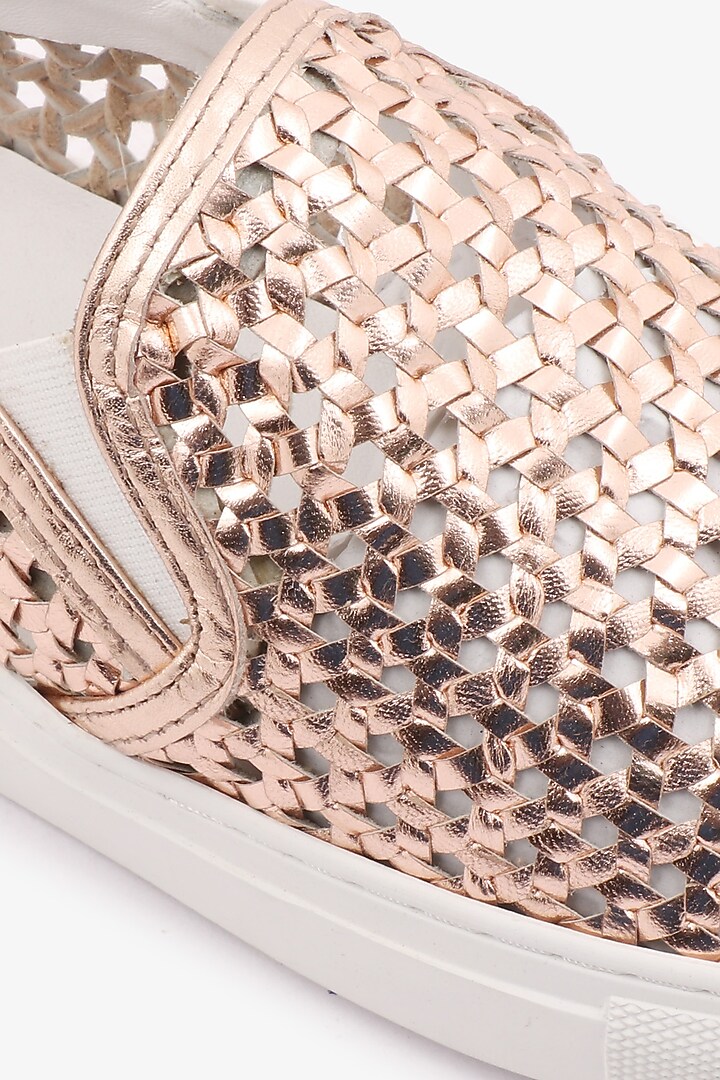 Rose Gold Leather Handwoven Sneakers by Toni Rossi at Pernia's Pop Up Shop