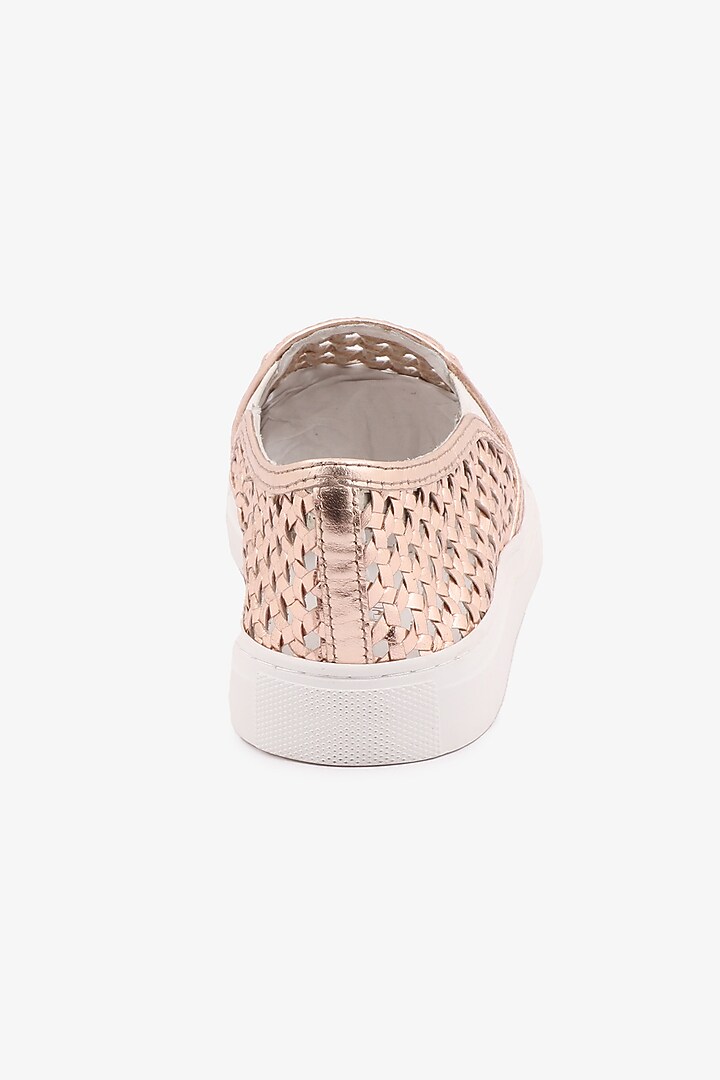 Rose Gold Leather Handwoven Sneakers by Toni Rossi at Pernia's Pop Up Shop