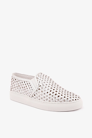 Silver Leather Handwoven Sneakers by Toni Rossi