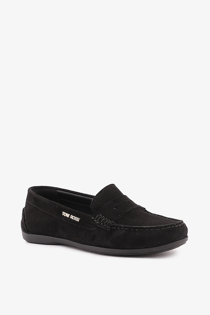 Black Suede Hand Finished Loafers by Toni Rossi