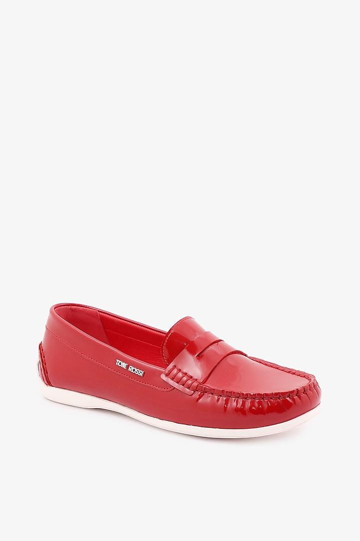 Red Leather Hand Finished Loafers by Toni Rossi at Pernia's Pop Up Shop