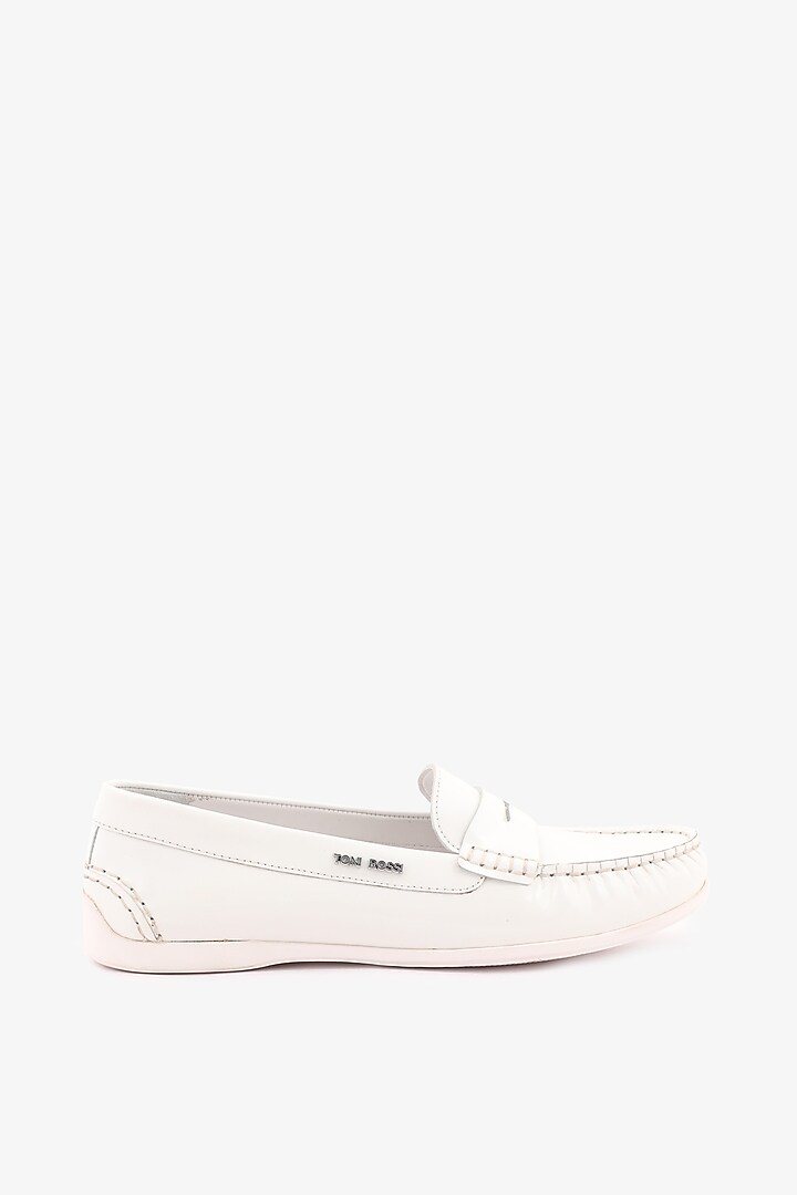 White Leather Hand Finished Loafers by Toni Rossi at Pernia's Pop Up Shop