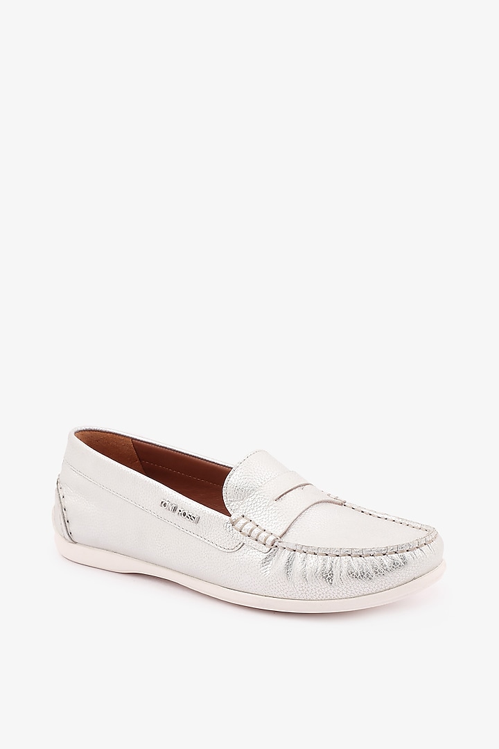 Silver Leather Hand Finished Loafers by Toni Rossi