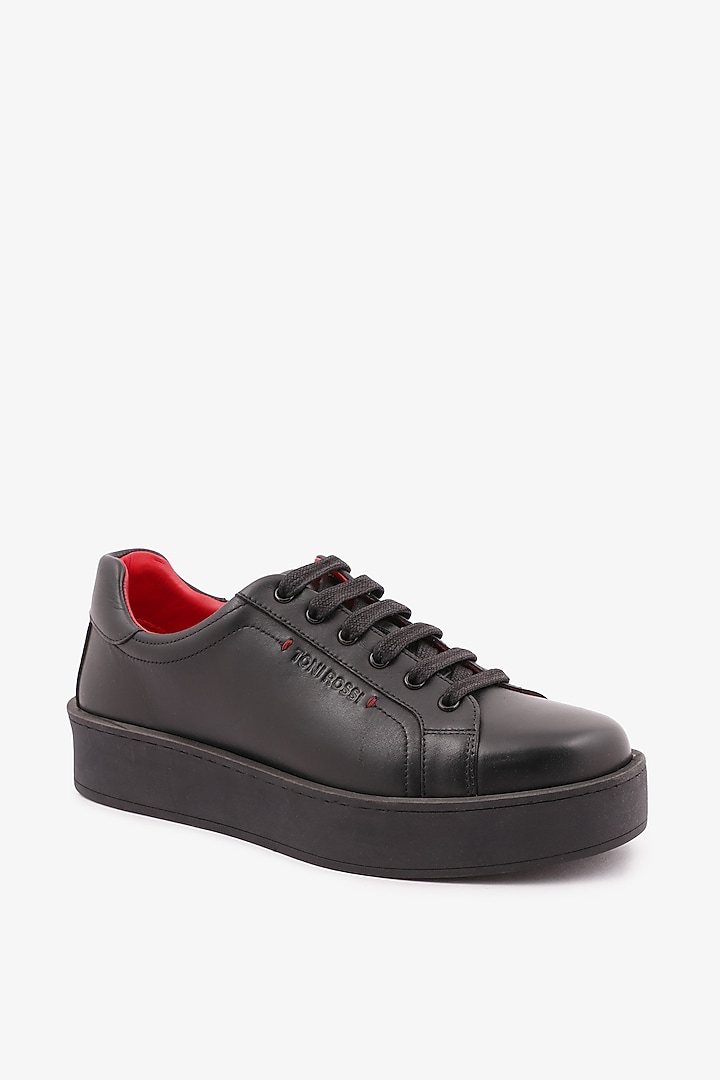Black Leather Sneakers by Toni Rossi at Pernia's Pop Up Shop