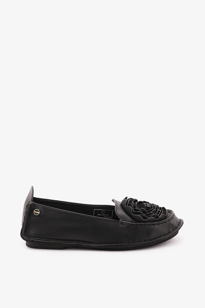 Black Leather Floral Loafers by Toni Rossi at Pernia's Pop Up Shop