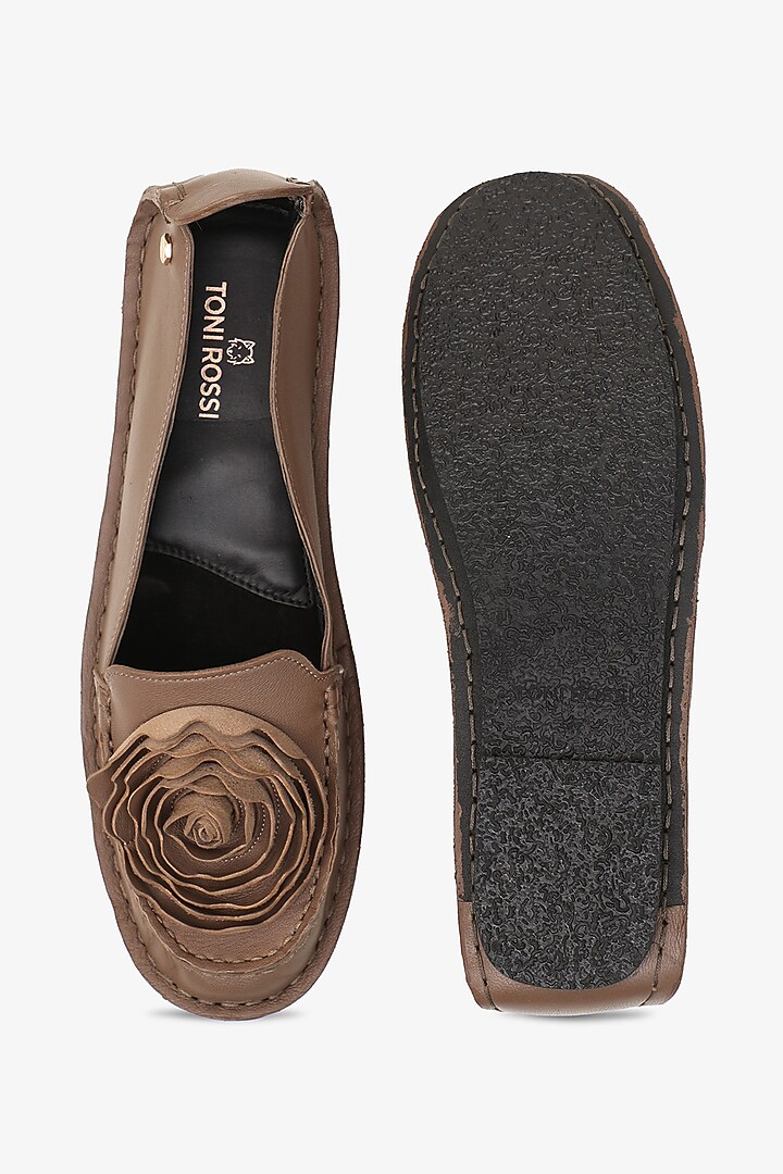 Taupe Leather Floral Loafers by Toni Rossi at Pernia's Pop Up Shop