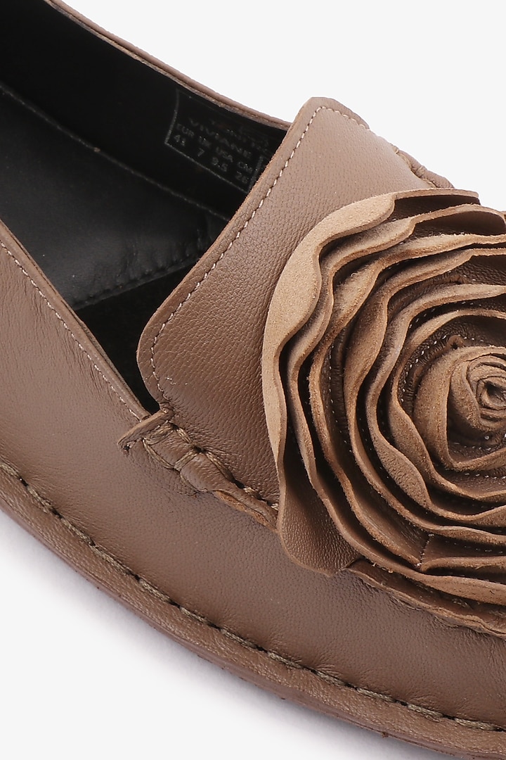 Taupe Leather Floral Loafers by Toni Rossi at Pernia's Pop Up Shop
