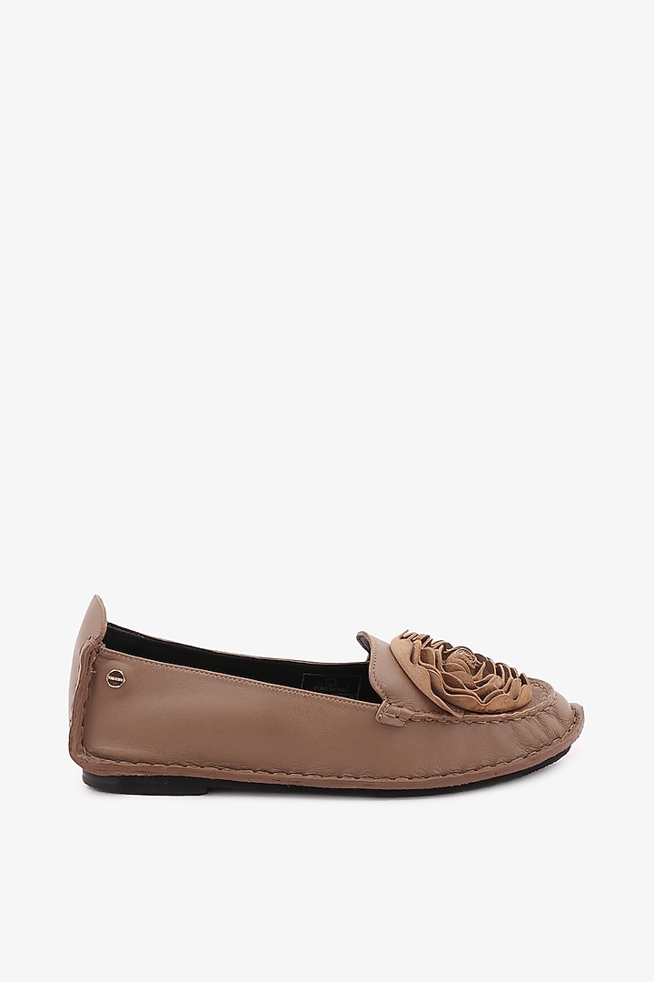 Taupe Leather Floral Loafers by Toni Rossi at Pernia's Pop Up Shop