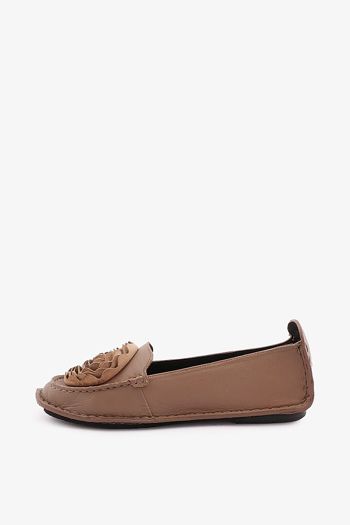 Taupe Leather Floral Loafers by Toni Rossi at Pernia's Pop Up Shop