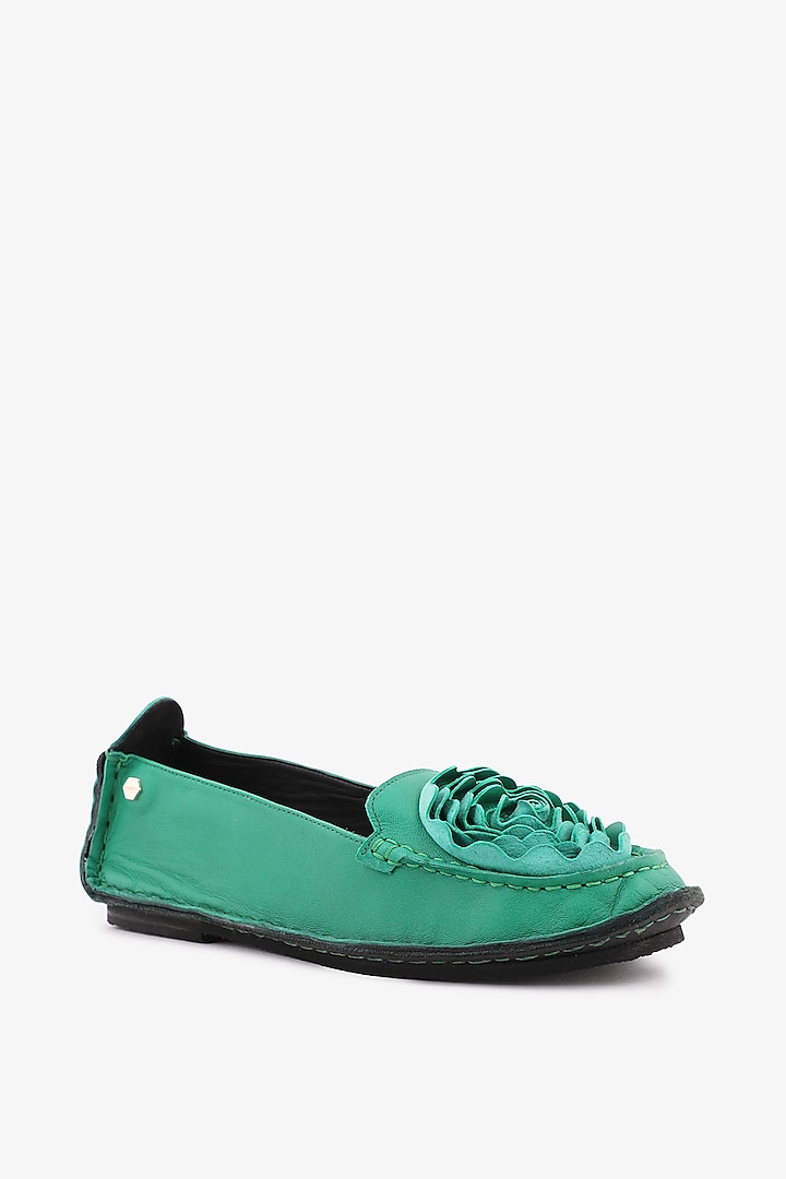 Green Leather Floral Loafers by Toni Rossi