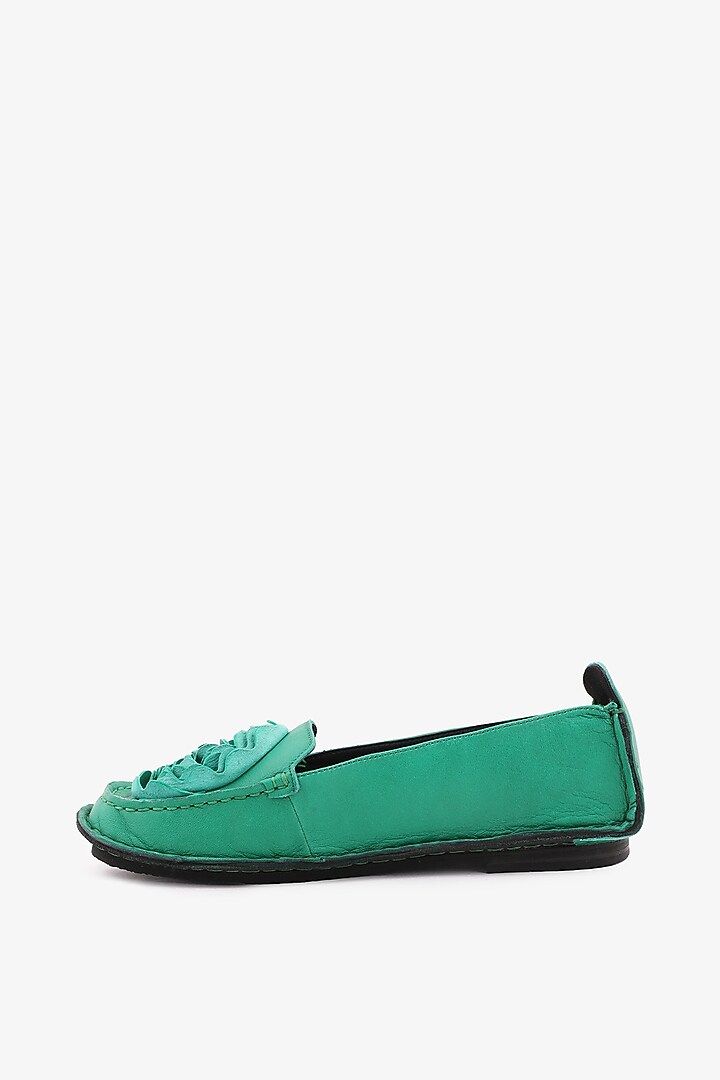 Green Leather Floral Loafers by Toni Rossi at Pernia's Pop Up Shop