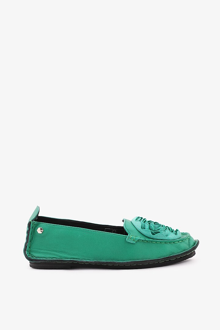 Green Leather Floral Loafers by Toni Rossi at Pernia's Pop Up Shop