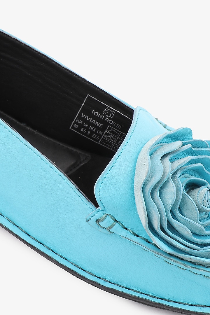 Sky Blue Leather Floral Loafers by Toni Rossi at Pernia's Pop Up Shop