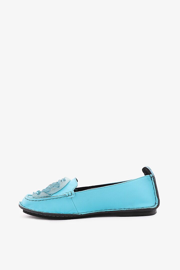 Sky Blue Leather Floral Loafers by Toni Rossi at Pernia's Pop Up Shop
