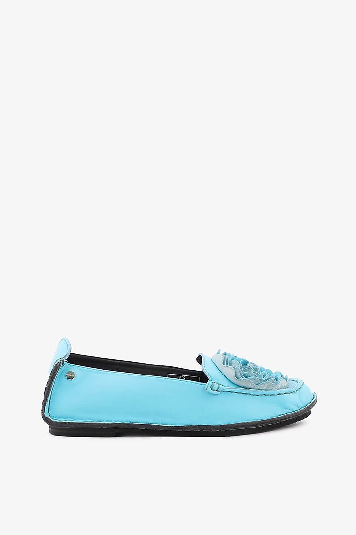 Sky Blue Leather Floral Loafers by Toni Rossi at Pernia's Pop Up Shop