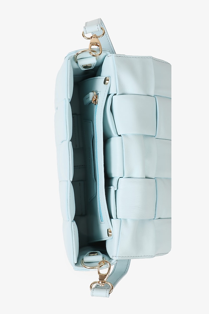 Aqua Leather Hand Finished Clutch Bag by TONI ROSSI at Pernia's